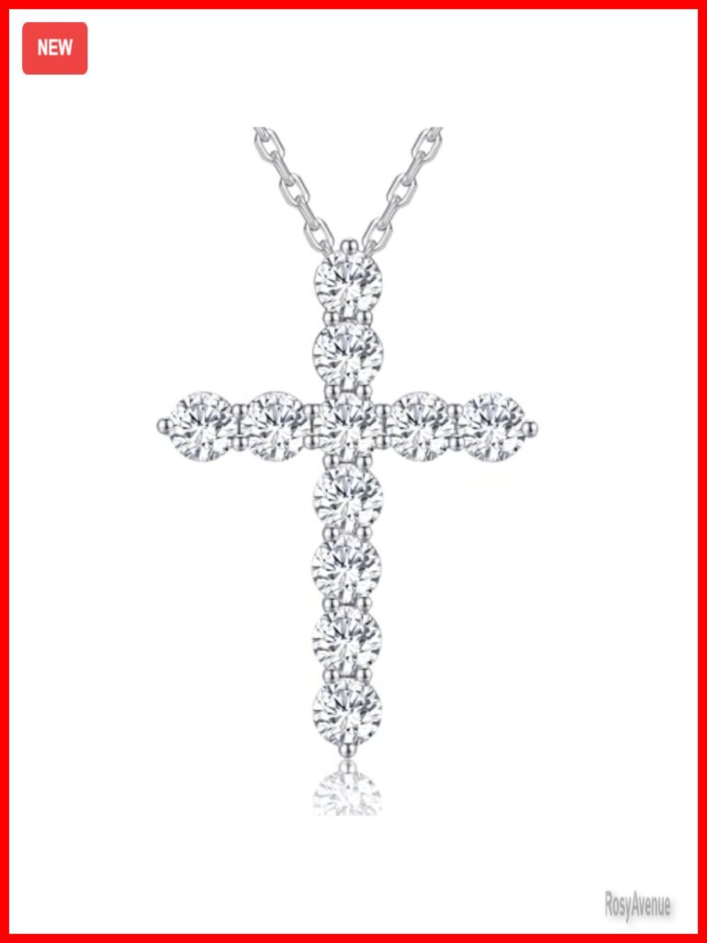 925 Sterling Silver Moissanite Cross Necklace Women 18in Extender